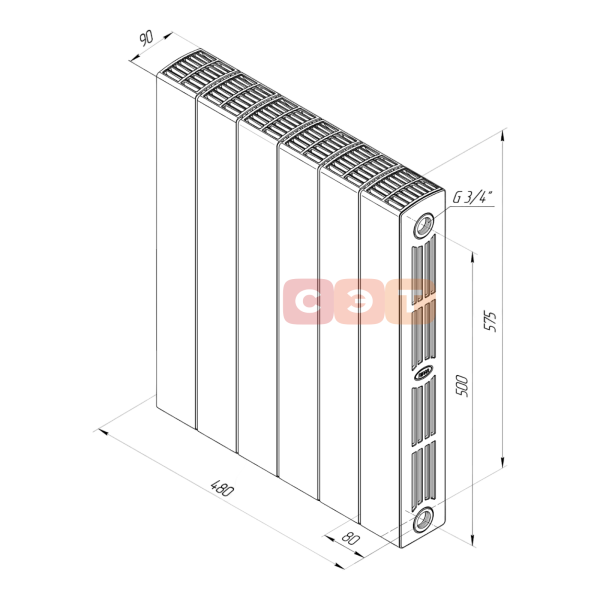 Радиатор биметаллический RIFAR SUPReMO 500-6 Ду 3/4 АЙВОРИ R S50063/41013